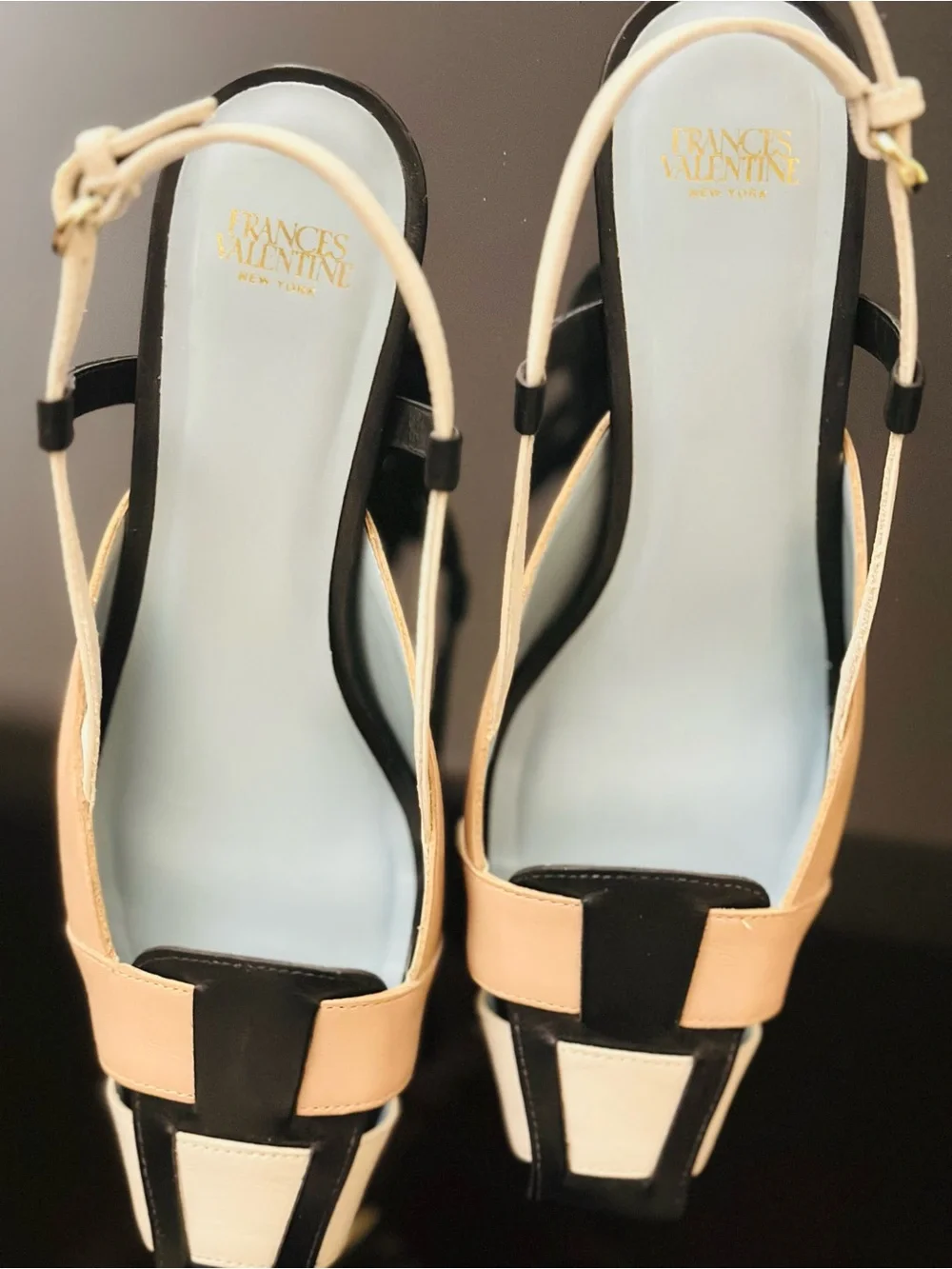 Frances Valentine Tri-Color Slingback Pumps in Beige, Black & White - Picture 2 of 8